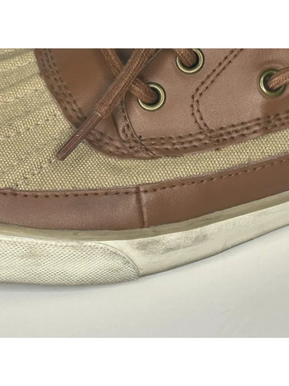 Polo Ralph Lauren Boat Shoes Mens Size 9 Brown Canvas Leather Parkstone Low